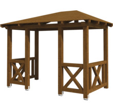Holzpavillon mit Dach und seitlichen Holzkreuzen