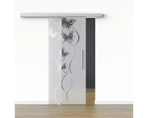 Pertura Glasschiebetür Komplettset Glera Butterfly 02 775x2050 mm Links inkl.Beschlag Selir Aluminium natur,Stangengriff