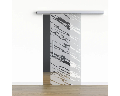 Pertura Glasschiebetür Komplettset Glera Vision 02 775x2175 mm Rechts inkl.Beschlag Selir Aluminium natur,Stangengriff Schiebetür aus Glas mit Muster und Griff