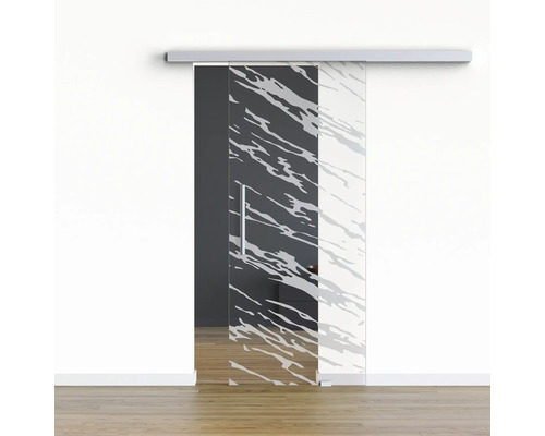 Pertura Glasschiebetür Komplettset Glera Vision 01 1025x2050 mm Rechts inkl. Beschlag Selir Aluminium natur,Stangengriff Schiebetür aus Glas mit Muster und Griff