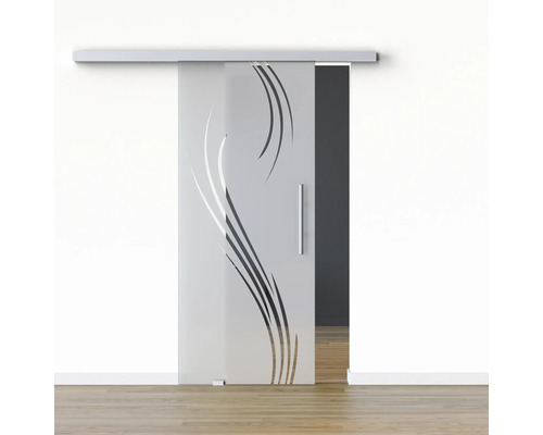 Pertura Glasschiebetür Komplettset Glera Essence 02 1025x2050 mm Links inkl. Beschlag Selir Aluminium natur,Stangengriff Glasschiebetür mit Designelement und Griff