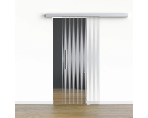 Pertura Glasschiebetür Komplettset Glera Ripple 01 1025x2050 mm Rechts inkl. Beschlag Selir Aluminium natur,Stangengriff Glasschiebetür mit Griff