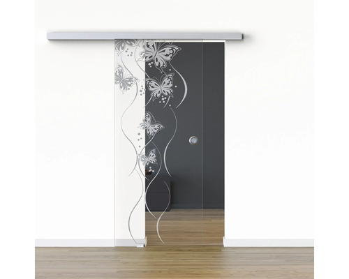 Pertura Glasschiebetür Komplettset Glera Butterfly 01 775x2175 mm Links inkl.Beschlag Selir Aluminium natur,Griffmuschel