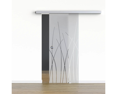 Pertura Glasschiebetür Komplettset Glera Reeds 02 775x2050 mm Rechts inkl.Beschlag Selir Aluminium natur,Griffmuschel