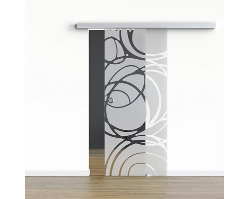 Pertura Glasschiebetür Komplettset Glera Mystic 02 1025x2050 mm Rechts inkl. Beschlag Selir Aluminium natur,Griffmuschel