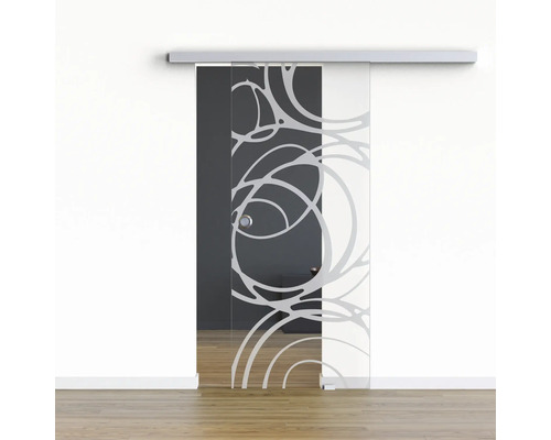 Pertura Glasschiebetür Komplettset Glera Mystic 01 1025x2175 mm Rechts inkl. Beschlag Selir Aluminium natur,Griffmuschel Schiebetür aus Glas mit abstraktem Muster