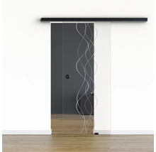 Pertura Glasschiebetür Komplettset Glera Curl 01 1025x2175 mm Rechts inkl. Beschlag Selir Aluminium schwarz,Griffmuschel