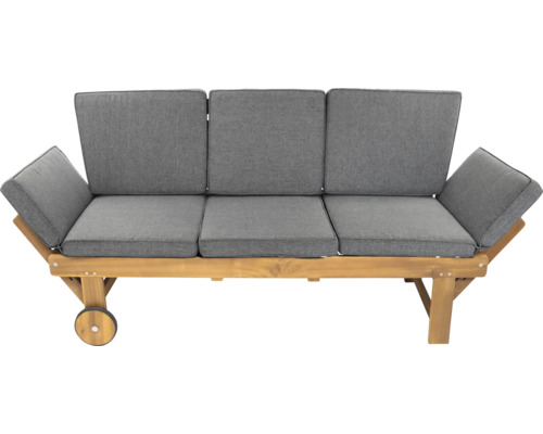 Dreisitzer Gartensofa mit Rädern und grauen Polstern