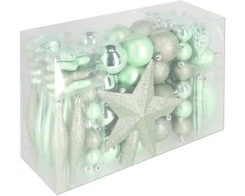 Verpackung mit Christbaumkugeln und Christbaumspitze
