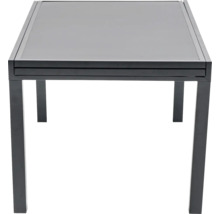 Quadratischer Esstisch mit Glasplatte und Metallbeinen