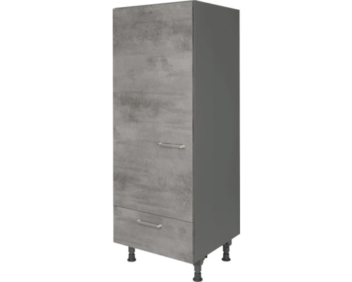 NOBILIA Kühlumbauschrank für 122er Einbaukühlschrank Industrial BxTxH 60 x 58 x 166 cm beton schiefergrau matt vormontiert Anschlag links 4004539050266 Hochschrank mit zwei Schubladen und Füßen