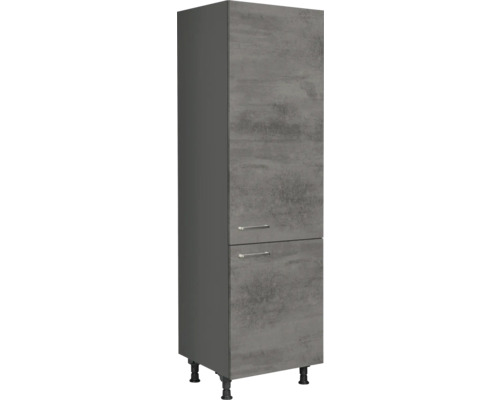 NOBILIA Kühlumbauschrank für 122er Einbaukühlschrank Industrial BxTxH 60 x 58 x 217 cm beton schiefergrau matt vormontiert Anschlag rechts 4004539050372 Hoher Badezimmerschrank mit zwei Schubladen und Füßen