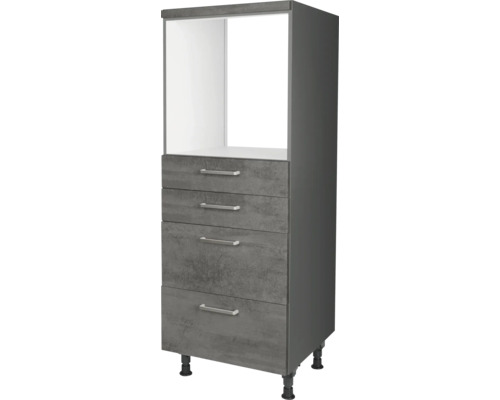 NOBILIA Backofenhochschrank mit Auszügen Industrial BxTxH 60 x 58 x 166 cm Frontfarbe beton schiefergrau matt Korpusfarbe schiefergrau