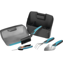 Gartenwerkzeug-Set mit Werkzeugkasten, Handfeger, Pflanzkelle, Unkrautstecher und Gartenschere
