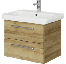 Badmöbel-Set Pelipal Sunline 105 BxHxT 69 x 56 x 48,5 cm Frontfarbe Eiche riviera mit Keramik-Waschtisch und Waschtischunterschrank