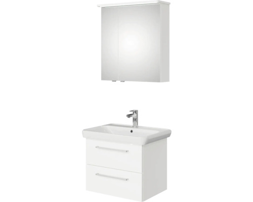 Badmöbel-Set Pelipal Sunline 105 BxHxT 69 x 200 x 48,5 cm Frontfarbe weiß hochglanz mit Keramik-Waschtisch Waschtischunterschrank und Spiegelschrank mit LED-Beleuchtung