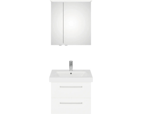 Badmöbel-Set Pelipal Sunline 105 BxHxT 66 x 200 x 46,5 cm Frontfarbe weiß hochglanz mit Keramik-Waschtisch Waschtischunterschrank und Spiegelschrank mit LED-Beleuchtung