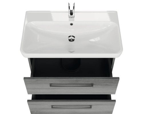 Waschbeckenunterschrank mit zwei Schubladen in geöffnetem Zustand