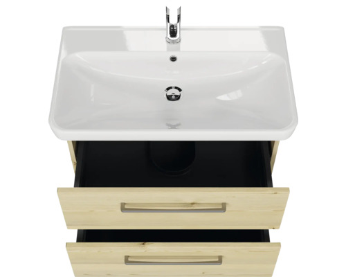 Waschtisch mit zwei offenen Schubladen und Aufsatzwaschbecken