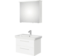 Badmöbel-Set Pelipal Sunline 105 BxHxT 80,5 x 200 x 48,5 cm Frontfarbe weiß hochglanz mit Keramik-Waschtisch Waschtischunterschrank und Spiegelschrank mit LED-Beleuchtung