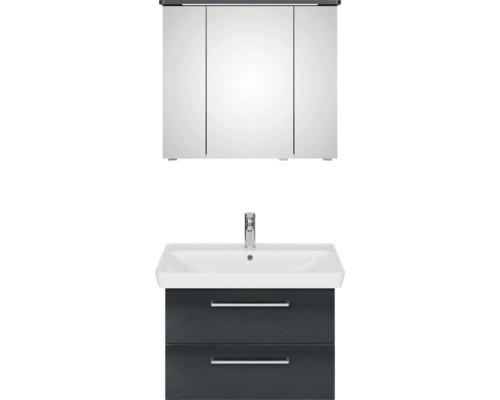 Badmöbel-Set Pelipal Sunline 105 BxHxT 80,5 x 200 x 48,5 cm Frontfarbe anthrazit mit Keramik-Waschtisch Waschtischunterschrank und Spiegelschrank mit LED-Beleuchtung