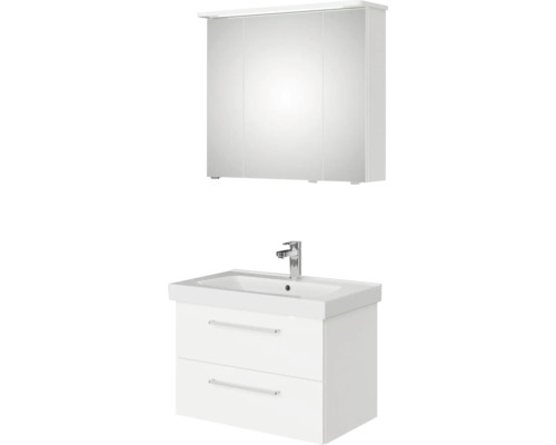 Badmöbel-Set Pelipal Sunline 105 BxHxT 80 x 200 x 46 cm Frontfarbe weiß hochglanz mit Keramik-Waschtisch Waschtischunterschrank und Spiegelschrank mit LED-Beleuchtung