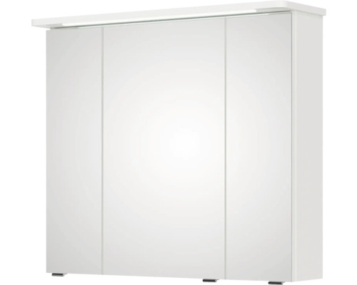 Weißer Spiegelschrank mit drei Türen und Beleuchtung