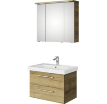 Badmöbel-Set Pelipal Sunline 105 BxHxT 80 x 200 x 46 cm Frontfarbe Eiche riviera mit Keramik-Waschtisch Waschtischunterschrank und Spiegelschrank mit LED-Beleuchtung