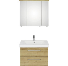 Badmöbel-Set Pelipal Sunline 105 BxHxT 80 x 200 x 46 cm Frontfarbe Eiche riviera mit Keramik-Waschtisch Waschtischunterschrank und Spiegelschrank mit LED-Beleuchtung