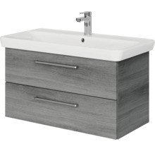Badmöbel-Set Pelipal Sunline 105 BxHxT 96 x 56 x 48,5 cm Frontfarbe graphit struktur quer mit Keramik-Waschtisch und Waschtischunterschrank