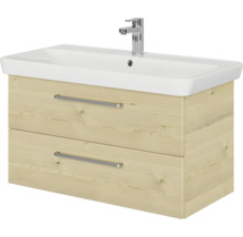 Badmöbel-Set Pelipal Sunline 105 BxHxT 96 x 56 x 48,5 cm Frontfarbe Polar Pinie mit Keramik-Waschtisch und Waschtischunterschrank