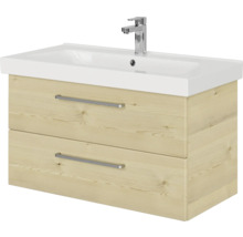Badmöbel-Set Pelipal Sunline 105 BxHxT 92,5 x 56 x 46,5 cm Frontfarbe Polar Pinie mit Keramik-Waschtisch und Waschtischunterschrank
