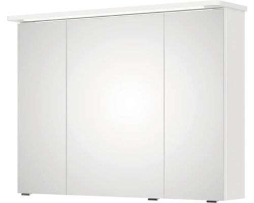 Weißer Spiegelschrank mit drei Türen und integrierter Beleuchtung