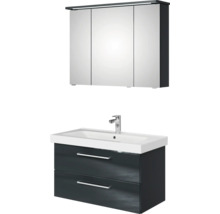 Badmöbel-Set Pelipal Sunline 105 BxHxT 95 x 200 x 46,5 cm Frontfarbe anthrazit mit Keramik-Waschtisch Waschtischunterschrank und Spiegelschrank mit LED-Beleuchtung