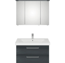 Badmöbel-Set Pelipal Sunline 105 BxHxT 95 x 200 x 46,5 cm Frontfarbe anthrazit mit Keramik-Waschtisch Waschtischunterschrank und Spiegelschrank mit LED-Beleuchtung