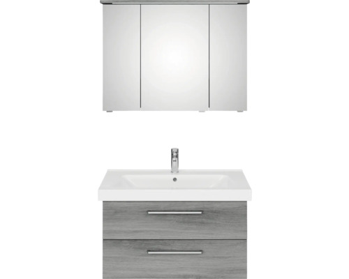 Waschbeckenunterschrank mit zwei Schubladen, Waschbecken und Spiegelschrank