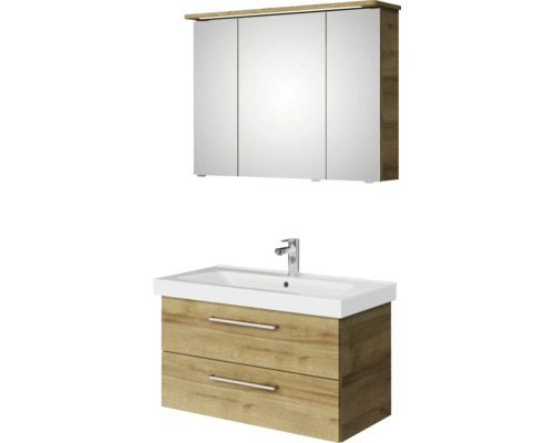 Badmöbel-Set mit Spiegelschrank, Waschtisch und zwei Schubladen