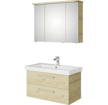 Badmöbel-Set Pelipal Sunline 105 BxHxT 95 x 200 x 46,5 cm Frontfarbe Polar Pinie mit Keramik-Waschtisch Waschtischunterschrank und Spiegelschrank mit LED-Beleuchtung