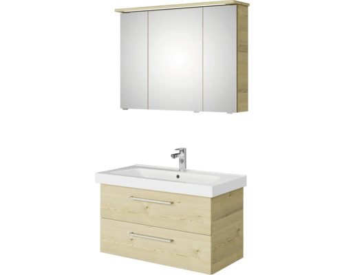 Badezimmerset mit Waschtischunterschrank, Waschbecken und Spiegelschrank