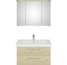 Badmöbel-Set Pelipal Sunline 105 BxHxT 95 x 200 x 46,5 cm Frontfarbe Polar Pinie mit Keramik-Waschtisch Waschtischunterschrank und Spiegelschrank mit LED-Beleuchtung