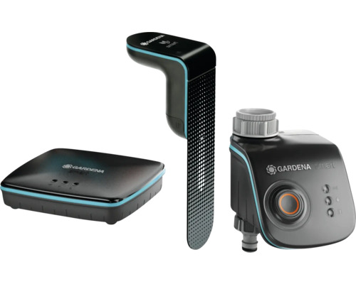 Gardena smart system bestehend aus Sensor, Gateway und Steuerung