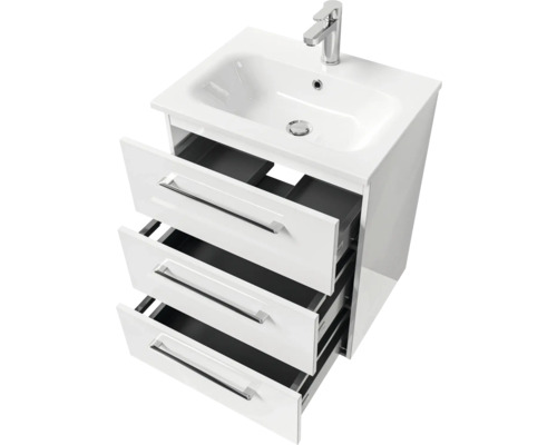 Waschtischunterschrank mit drei Schubladen, Waschbecken und Armatur