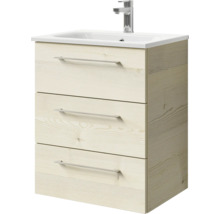 Badmöbel-Set Pelipal Sunline 121 BxHxT 61 x 74 x 46 cm Frontfarbe Polar Pinie mit Mineralguss-Waschtisch und Waschtischunterschrank 3 Schubkästen
