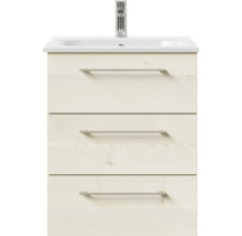 Badmöbel-Set Pelipal Sunline 121 BxHxT 61 x 74 x 46 cm Frontfarbe Polar Pinie mit Mineralguss-Waschtisch und Waschtischunterschrank 3 Schubkästen