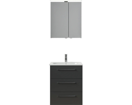 Waschbeckenunterschrank-Set mit Spiegelschrank und drei Schubladen