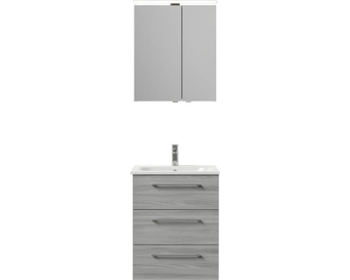 Badezimmermöbelset mit Waschbecken, Unterschrank mit drei Schubladen und Spiegelschrank