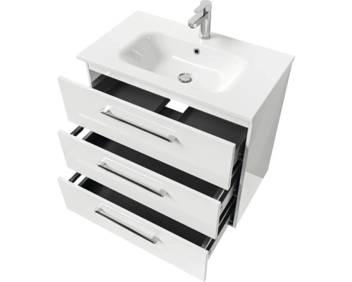 Waschbeckenunterschrank mit drei Schubladen und Armatur