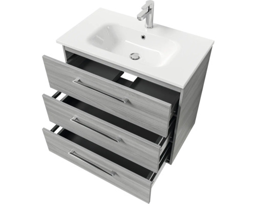 Waschtischunterschrank mit drei Schubladen, Waschbecken und Armatur