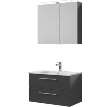 Badmöbel-Set Pelipal Sunline 121 BxHxT 81 x 200 x 46 cm Frontfarbe anthrazit mit Mineralguss-Waschtisch Waschtischunterschrank und Spiegelschrank mit LED-Beleuchtung