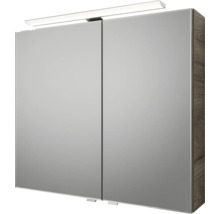 Badmöbel-Set Pelipal Sunline 121 BxHxT 81 x 200 x 46 cm Frontfarbe Eiche ribbeck mit Mineralguss-Waschtisch Waschtischunterschrank und Spiegelschrank mit LED-Beleuchtung